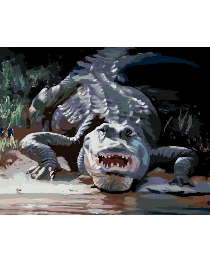 Maľovanie podľa čísel - ALIGÁTOR S OTVORENOU TLAMOU PRI VODE (D. RUSTY RUST)