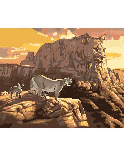 Maľovanie podľa čísel - PUMA, SKALY A ZÁPAD SLNKA (D. RUSTY RUST)