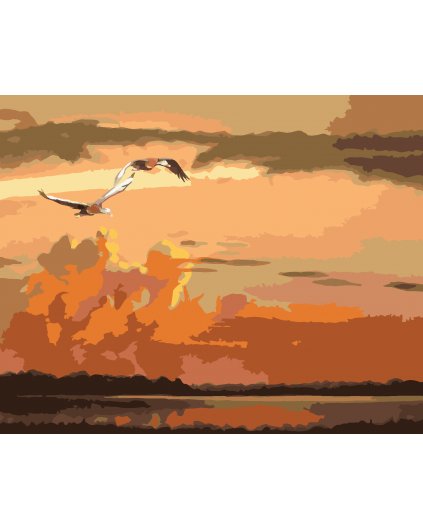 Maľovanie podľa čísel - LETIACE KAČKY A ZÁPAD SLNKA (D. RUSTY RUST)