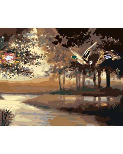 Maľovanie podľa čísel - LETIACE KAČKY NAD RIEKOU (D. RUSTY RUST)
