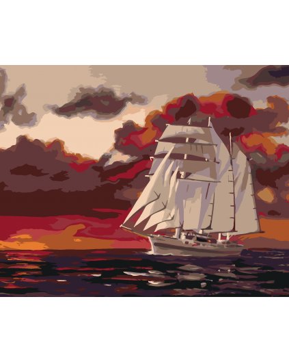 Maľovanie podľa čísel - BIELA PLACHETNICA ZA SÚMRAKU (D. RUSTY RUST)