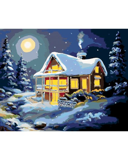 Maľovanie podľa čísel - ZASNEŽENÝ DOM PRI SPLNE (D. RUSTY RUST)