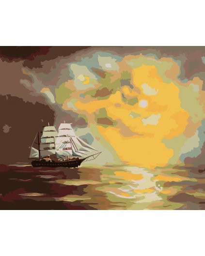 Maľovanie podľa čísel - PLACHETNICA A SLNKO V MRAKOCH (D. RUSTY RUST)