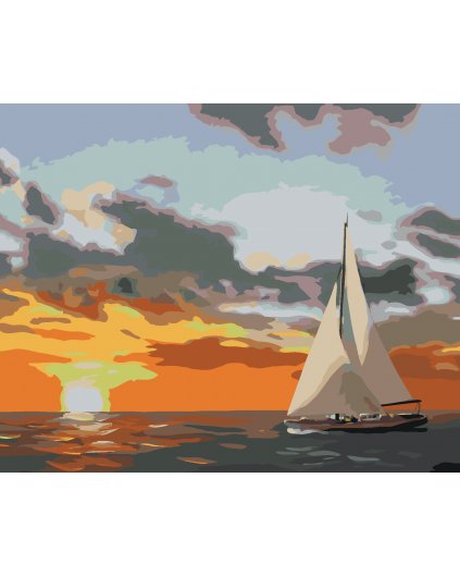Maľovanie podľa čísel - PLACHETNICA A ZÁPAD SLNKA NA MORI (D. RUSTY RUST)