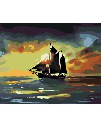 Maľovanie podľa čísel - PLACHETNICA V ZÁPADE SLNKA (D. RUSTY RUST)