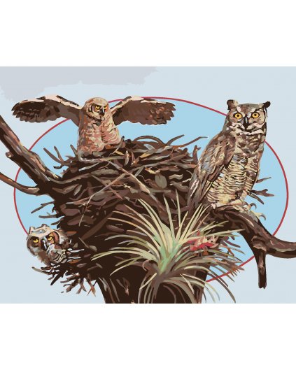 Maľovanie podľa čísel - SOVY A HNIEZDO (D. RUSTY RUST)