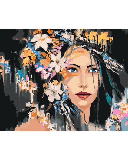 Maľovanie podľa čísel - ČIERNOVLASÁ ŽENA S KVETMI