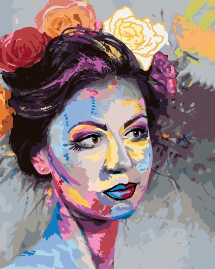 Maľovanie podľa čísel - ŽENA S FAREBNÝM MAKE-UPOM