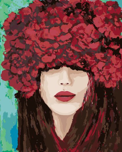 Maľovanie podľa čísel - TVÁR S ČERVENÝMI RUŽAMI