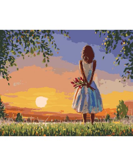 Maľovanie podľa čísel - DIEVČA S KYTICOU TULIPÁNOV