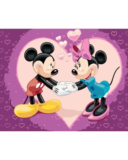 Maľovanie podľa čísel - MICKEY MOUSE, MINNIE A SRDIEČKA