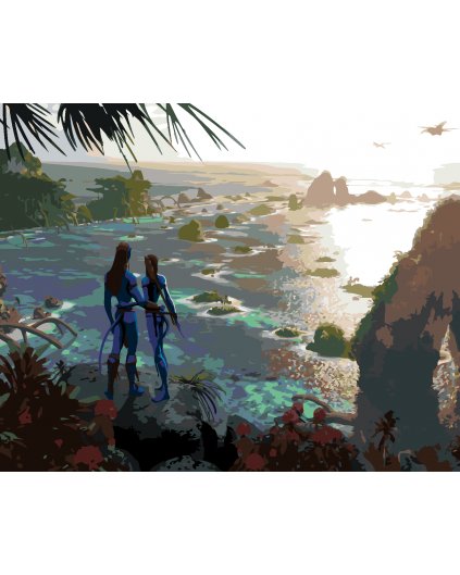 Maľovanie podľa čísel - JAKE A NEYTIRI PRI POHĽADE NA HORIZONT (Avatar)