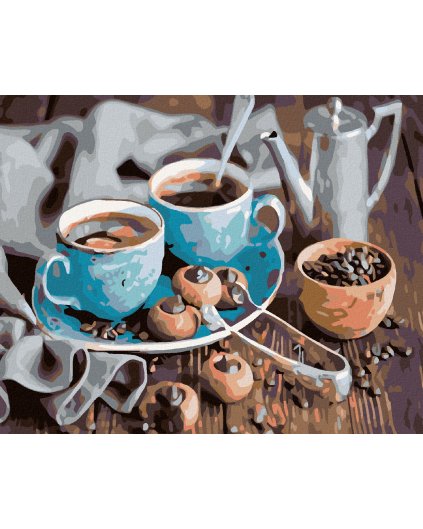 Diamantové maľovanie - MODRÉ ŠÁLKY KÁVY