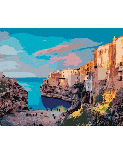 Diamantové maľovanie - JARNÁ PANORAMA MESTA POLIGNANO