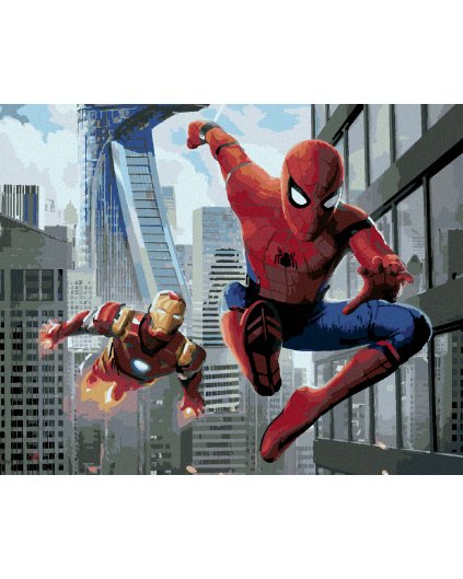 Diamantové maľovanie - SPIDERMAN A IRON MAN V LETE