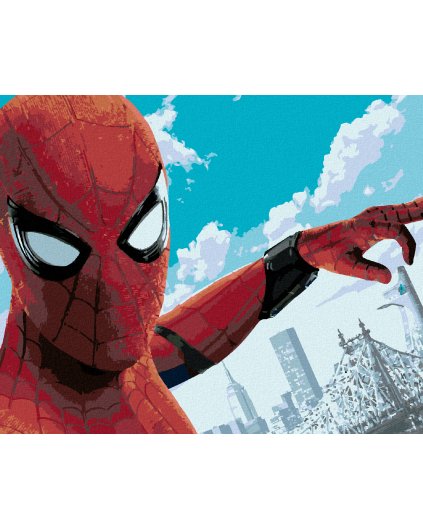 Diamantové maľovanie - SELFIE SPIDERMAN A AVENGERS TOWER