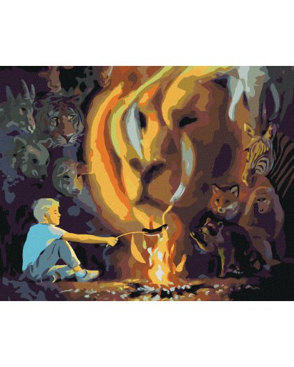 Diamantové maľovanie - CHLAPEC PRI OHNI A LEV V DYME (D. RUSTY RUST)