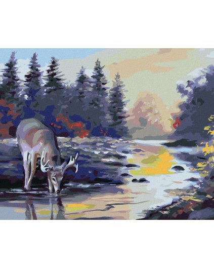 Diamantové maľovanie - JELEŇ PIJE Z POTOKA (D. RUSTY RUST)