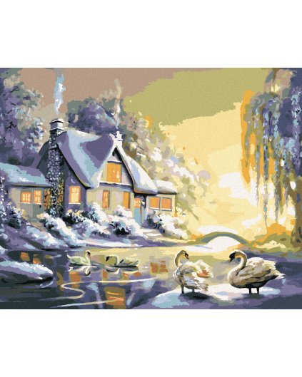 Diamantové maľovanie - LABUTE A DOM V ZIME (D. RUSTY RUST)