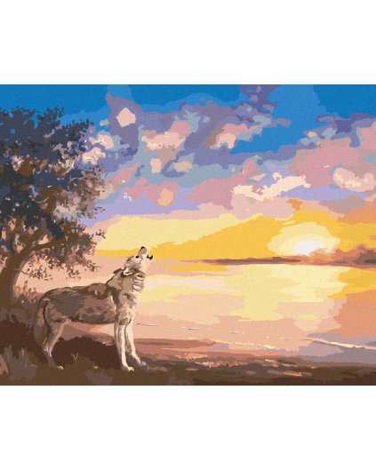 Diamantové maľovanie - VYJÚCI VLK A ZÁPAD SLNKA PRI VODE (D. RUSTY RUST)
