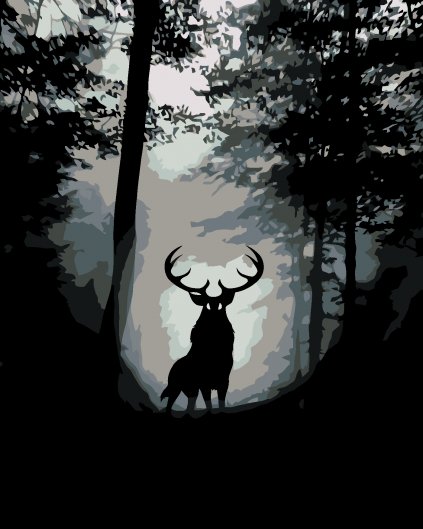 Maľovanie podľa čísel - JELEŇ V TEMNOM HVOZDE