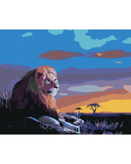 Diamantové maľovanie - OSAMELÝ LEV PRI ZÁPADE SLNKA (D. RUSTY RUST)