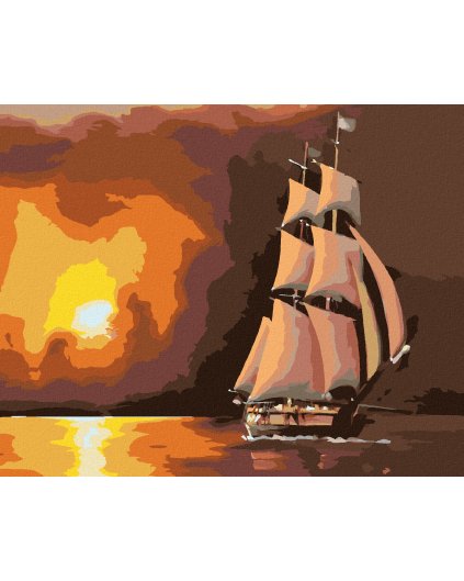 Diamantové maľovanie - PLACHETNICA A ČERVENÝ ZÁPAD SLNKA (D. RUSTY RUST)