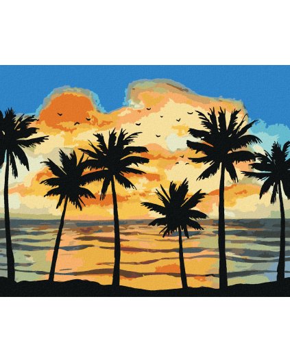 Diamantové maľovanie - SLNKO SVIETIACE NA PALMY