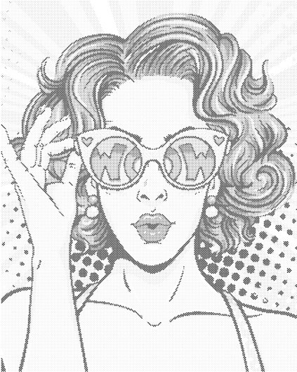 Bodkovanie - POP-ART ŽENA S RUŽOVÝMI VLASMI