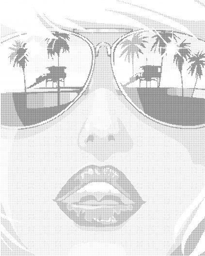 Bodkovanie - ŽENA V OKULIAROCH A ODRAZ PALIEM