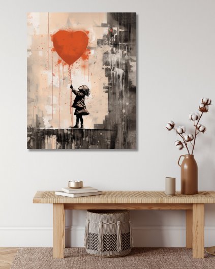 Obrazy na stenu - Dievčatko s balónovým srdcom