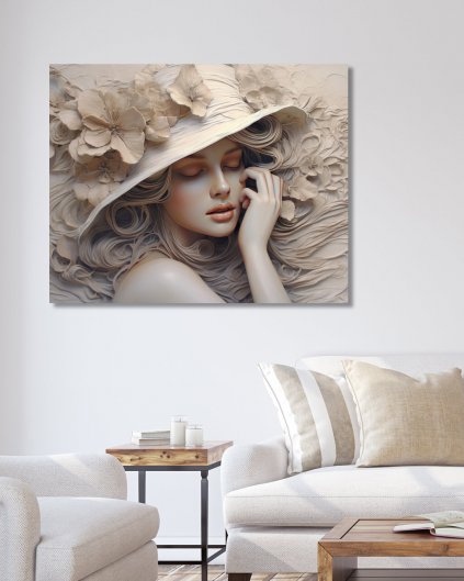 Obrazy na stenu - Dievča v kvetinovom klobúku