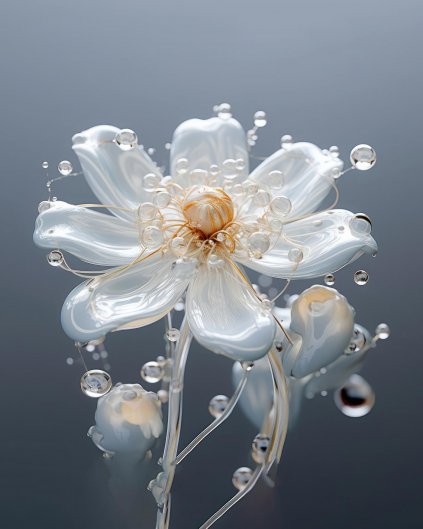 Obrazy na stenu - Biely kvet v kvapkách dažďa