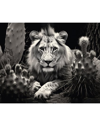 Obrazy na stenu - Lev medzi kaktusmi