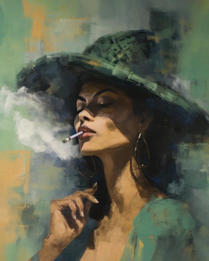 Obrazy na stenu - Žena v klobúku s cigaretou