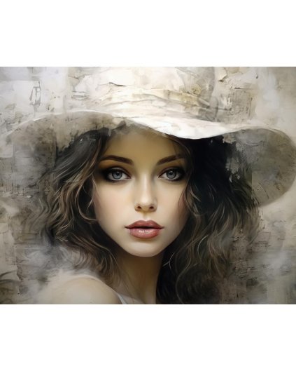 Obrazy na stenu - Dievča v béžovom klobúku