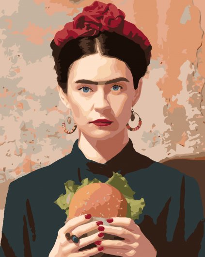 Maľovanie podľa čísel - FRIDA KAHLO A HAMBURGER