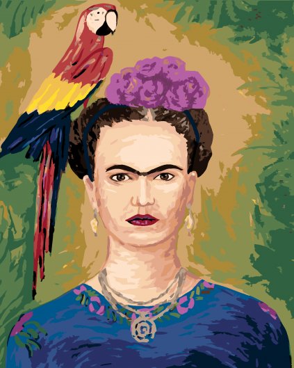 Maľovanie podľa čísel - FRIDA KAHLO A PAPAGÁJ