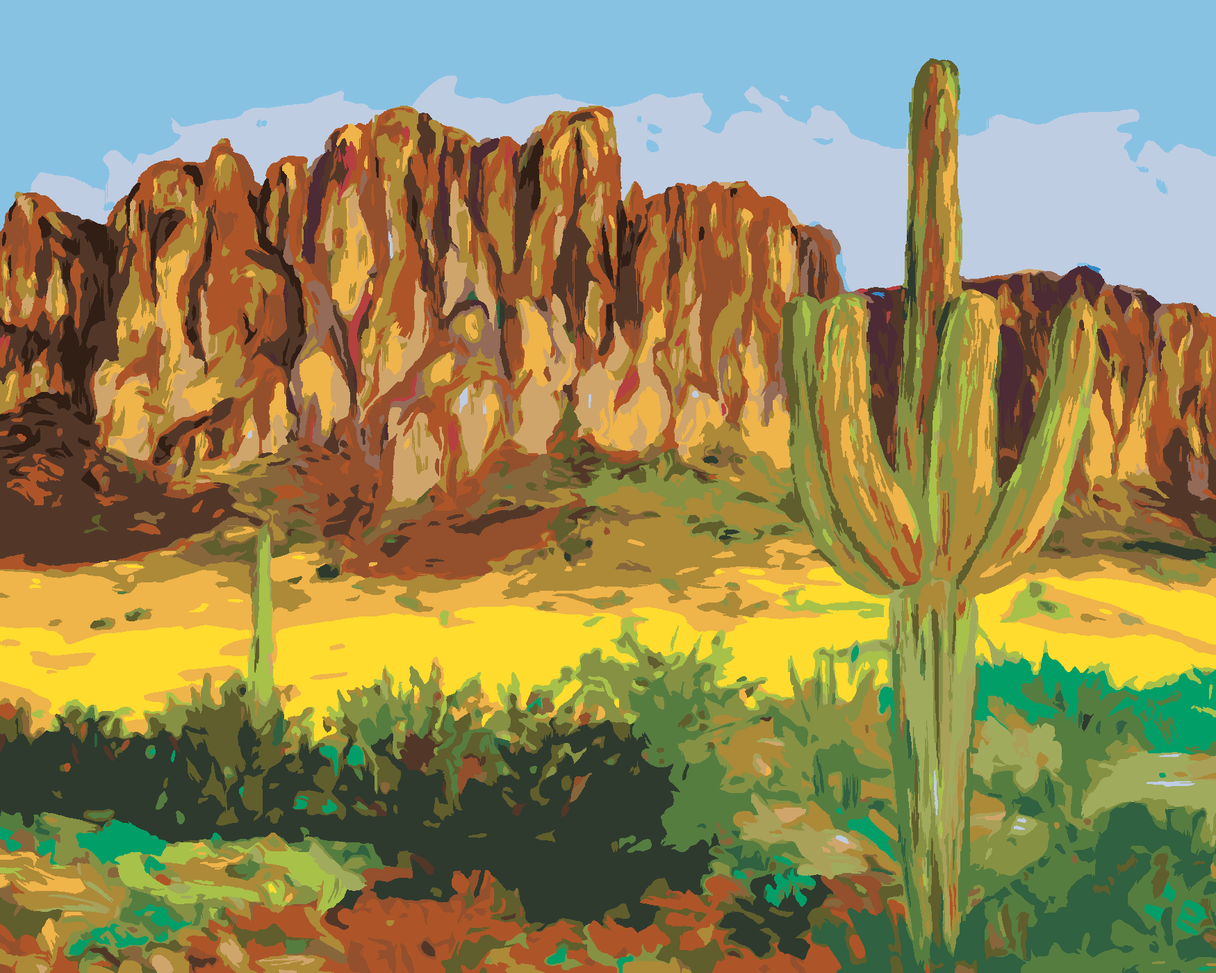 Maľovanie podľa čísel - ARIZONSKÁ PÚŠTNA KRAJINA Rámovanie: vypnuté plátno na rám, Rozmer: 80x100 cm.