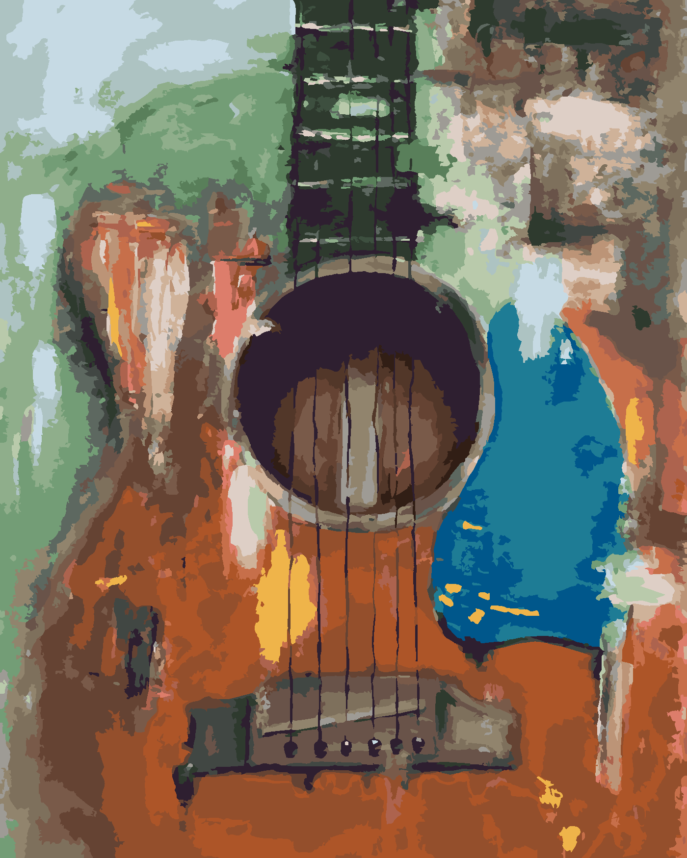 Maľovanie podľa čísel - GITARA Rámovanie: vypnuté plátno na rám, Rozmer: 40x50 cm