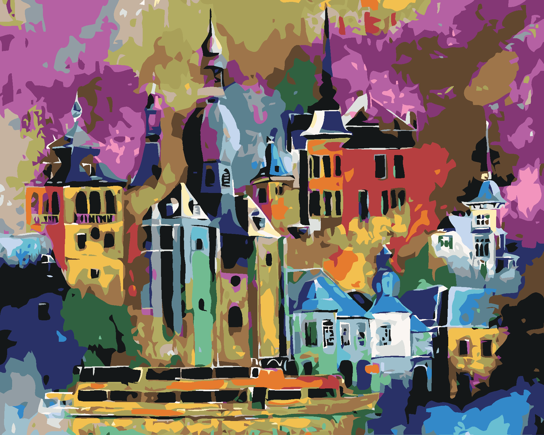 Maľovanie podľa čísel - FAREBNÉ MESTO Rámovanie: bez rámu a bez vypnutia plátna, Rozmer: 80x100 cm.
