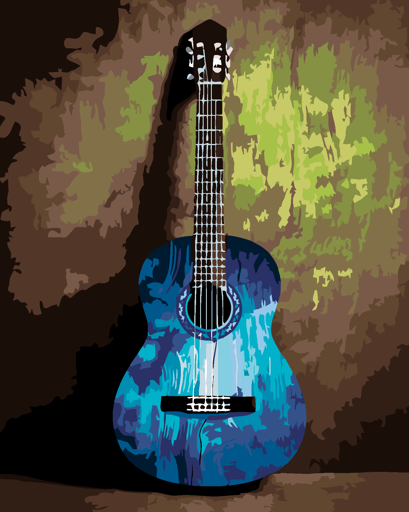 Maľovanie podľa čísel - GITARA V ABSTRAKCII Rámovanie: bez rámu a bez vypnutia plátna, Rozmer: 40x50 cm