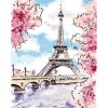 Maľovanie podľa čísel - EIFFELOVA VEŽA A RUŽOVO KVITNÚCE STROMY
