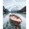 Maľovanie podľa čísel - DREVENÁ LOĎKA NA ALPSKOM JAZERE