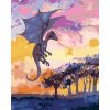 Maľovanie podľa čísel - FIALOVÝ DRAK A ZÁPAD SLNKA