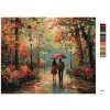 Maľovanie podľa čísel - PÁR POD DÁŽDNIKOM PO DAŽDI A JESENNÝ PARK