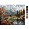 Maľovanie podľa čísel - JELEŇ PRI RIEKE, HORY A JESENNÉ STROMY