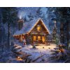 Obrazy na stenu - SNEHULIAK, VIANOČNÝ STROM A CHATA S VIANOČNÝMI SVETIELKAMI