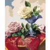 Maľovanie podľa čísel - ZÁTIŠIE BIELE A RUŽOVÉ RUŽE NA ČERVENOM OBRUSE (PIETER WAGEMANS)
