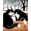 Maľovanie podľa čísel - ČIERNOBIELE MAČKY NA PLOTE